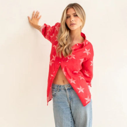 The Boyfriend Linen Shirt - Cosmic Crush