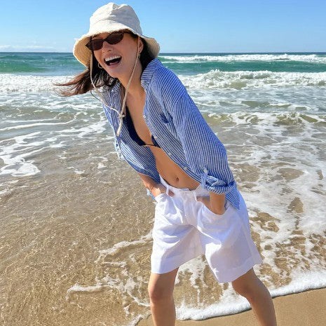 The Boyfriend Linen Shirt - Electric Blue Chambray Stripe
