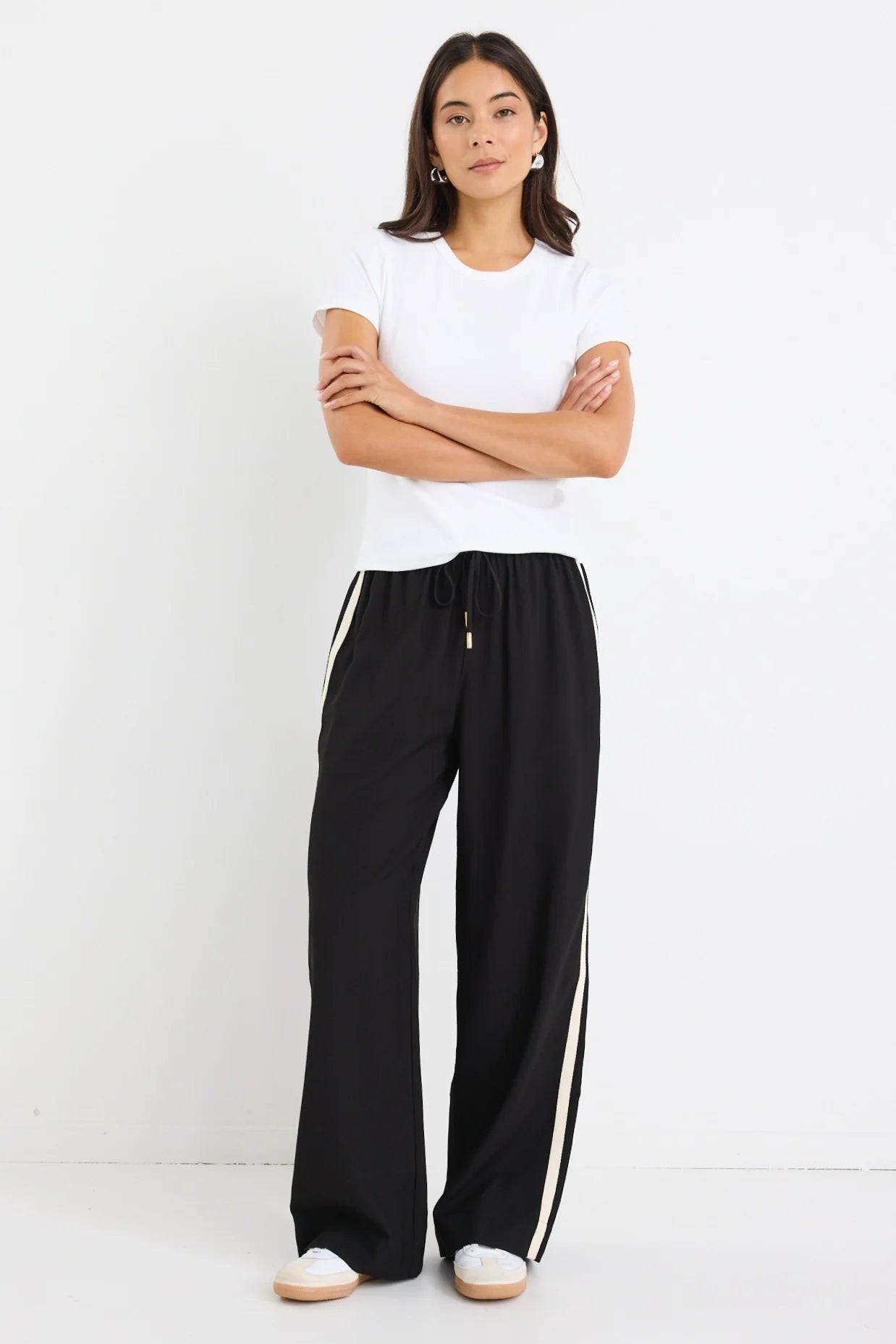 Townie Black Matte Stripe Side Tape Wide Leg Pants