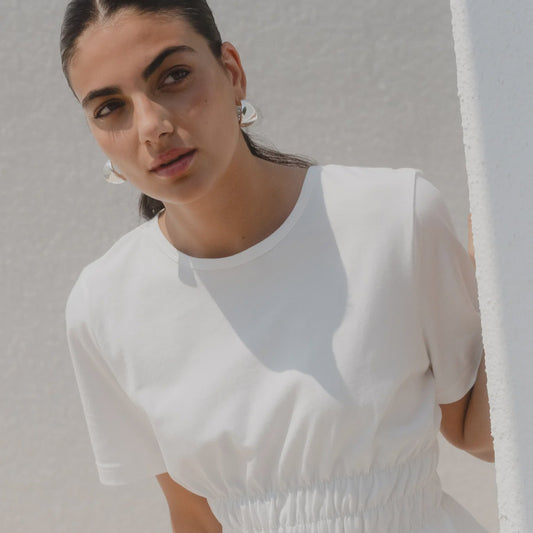 Svelte Ivory Shirred Detail Short Sleeve Tee