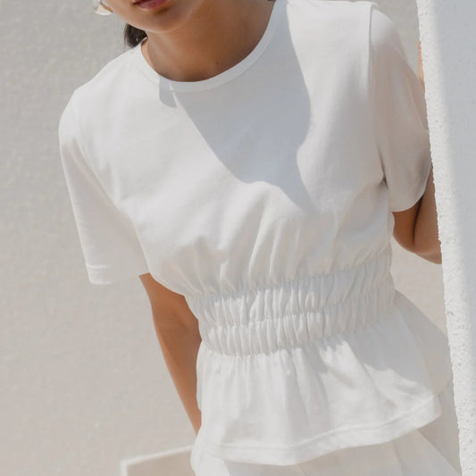 Svelte Ivory Shirred Detail Short Sleeve Tee