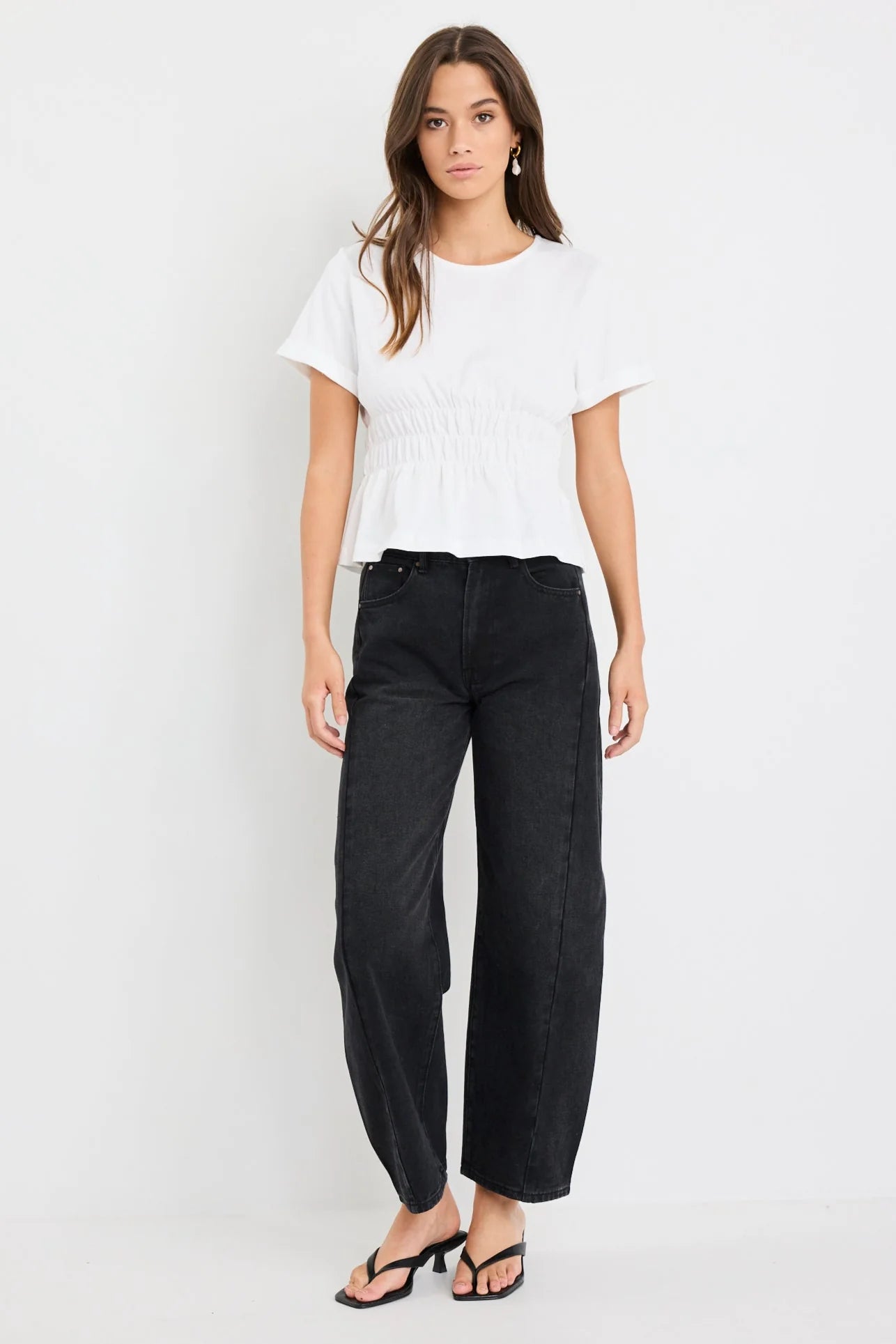 Svelte Ivory Shirred Detail Short Sleeve Tee