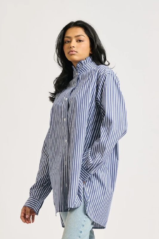 Camilla Frill Collar Shirt / Navy Stripe