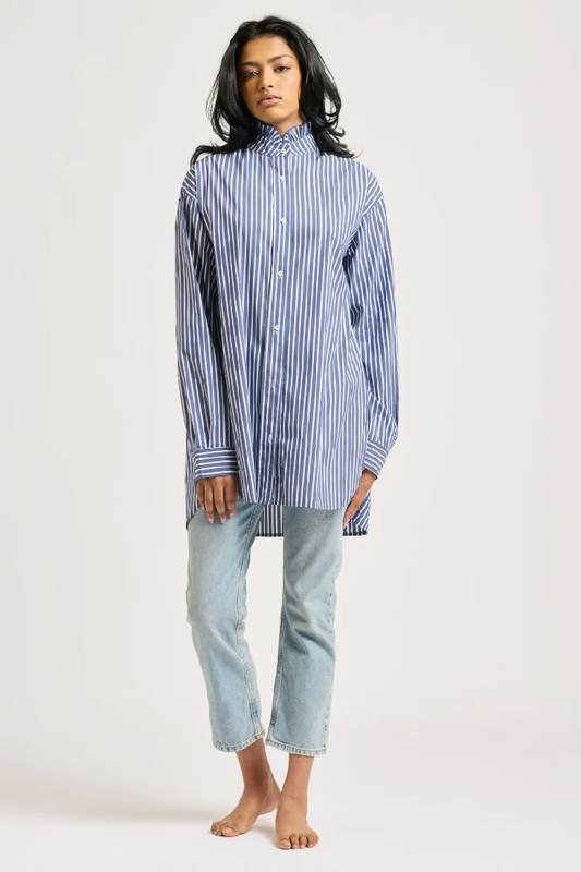 Camilla Frill Collar Shirt / Navy Stripe