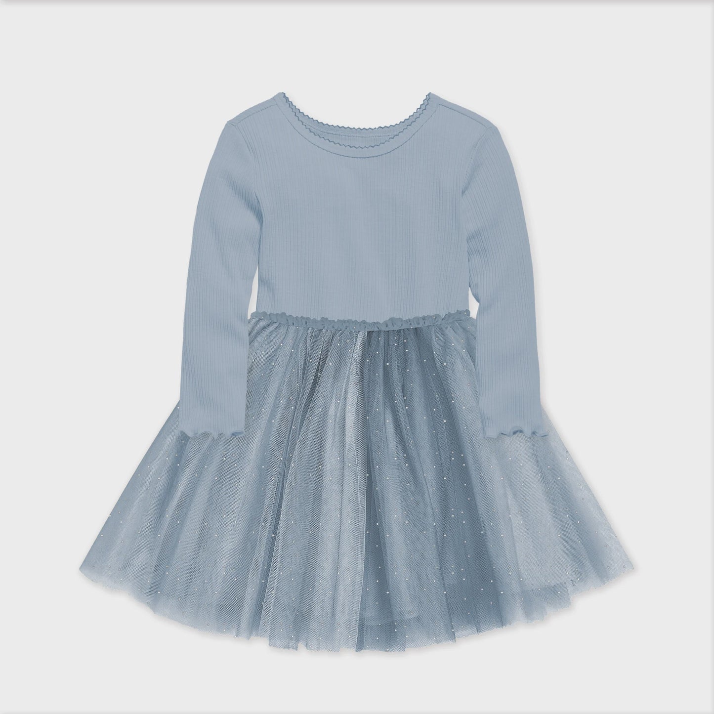 Ribbed Tulle Dress Dusty Blue