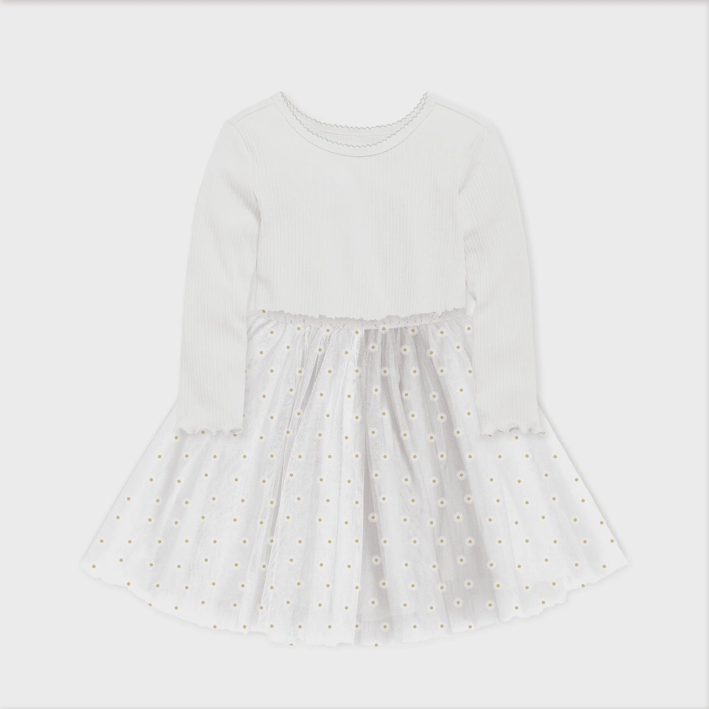 Ribbed Tulle Dress White Daisies