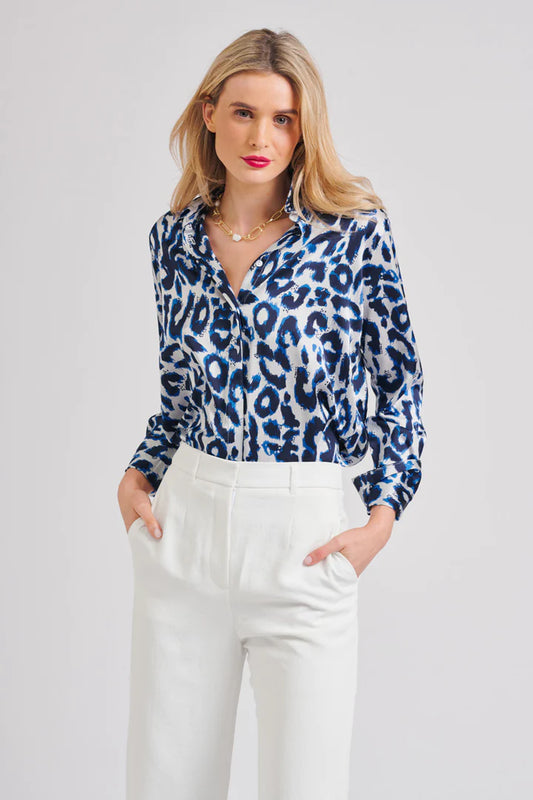 Celia Classic Shirt / Blue Leopard