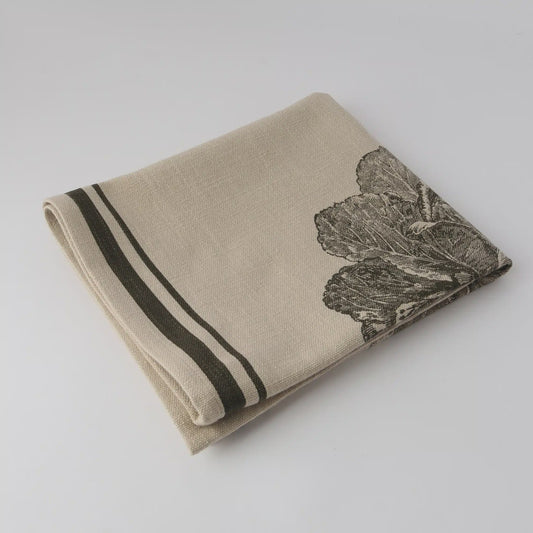 French Linen Tea Towel / Natural & Olive