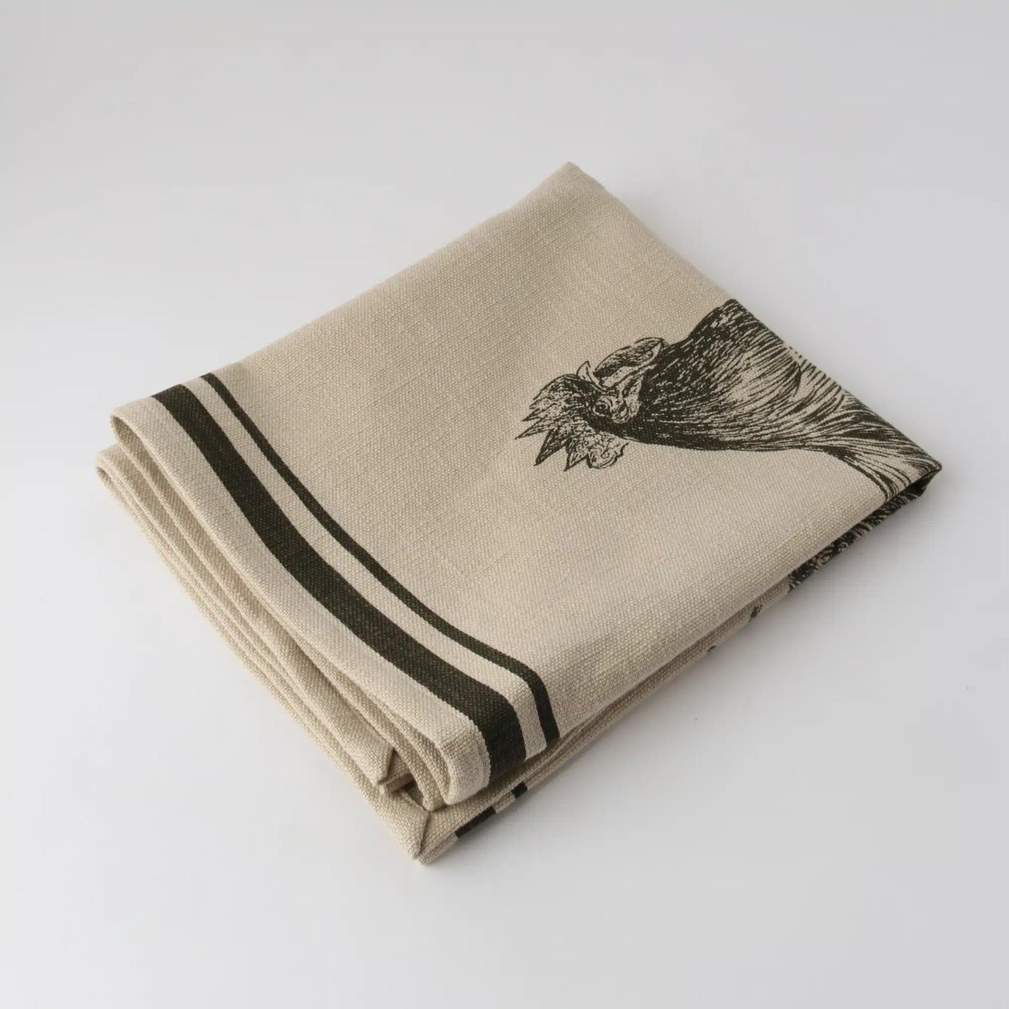 French Linen Tea Towel / Natural & Olive