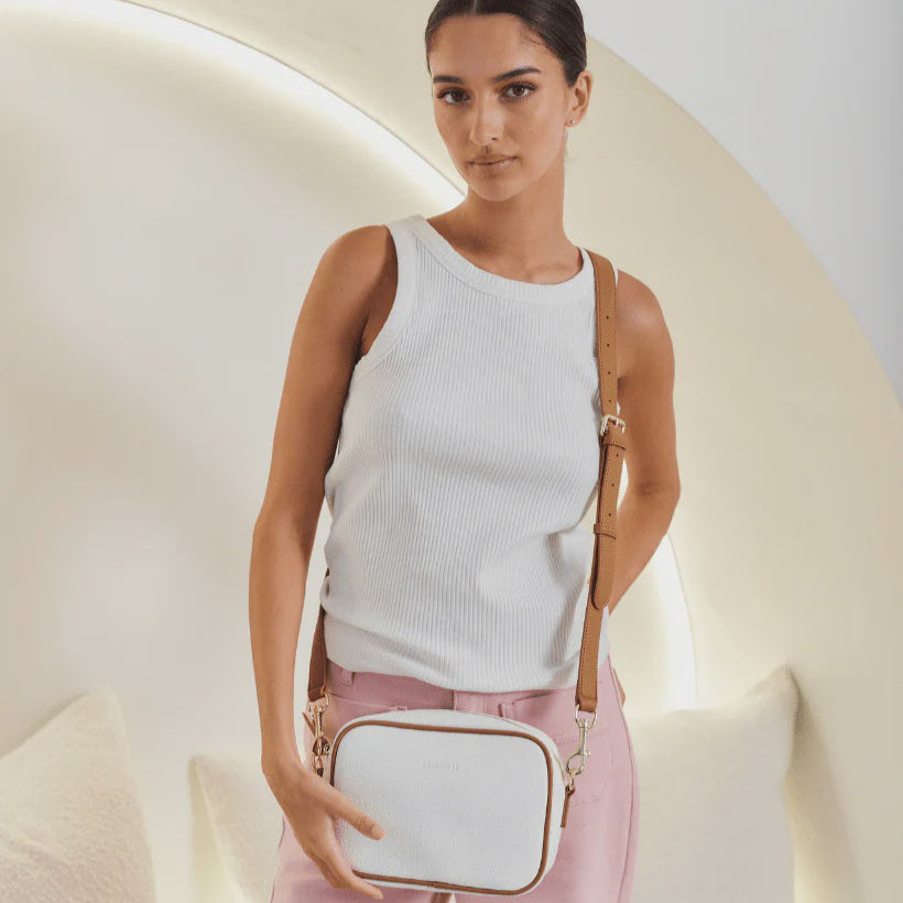 Ruby Sports Cross Body Bag Dual Tone White/Tan