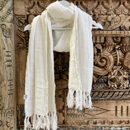 Audrey Mesh Scarf with Fringe - White