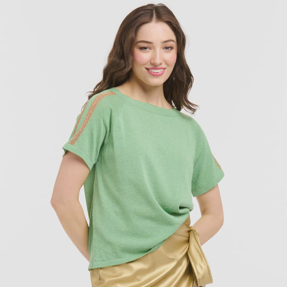 Lurex Shoulder Sweater - Sweet Green