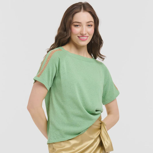 Lurex Shoulder Sweater - Sweet Green