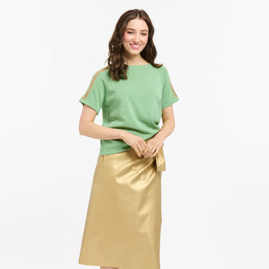 Lurex Shoulder Sweater - Sweet Green