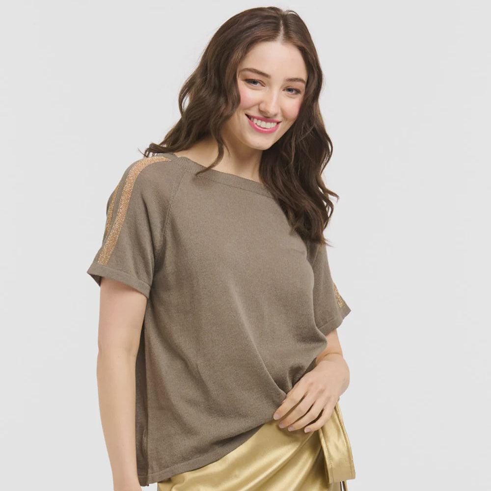 Lurex Shoulder Sweater - Gold