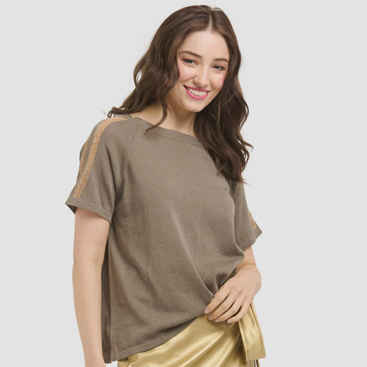 Lurex Shoulder Sweater - Gold