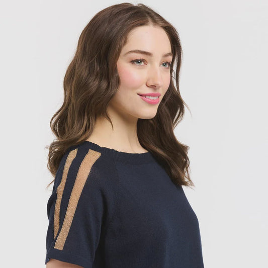 Lurex Shoulder Sweater - Navy