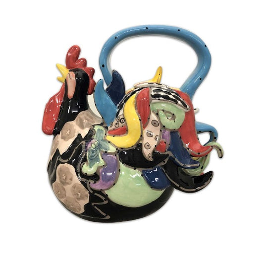 Funky Rooster Teapot Black