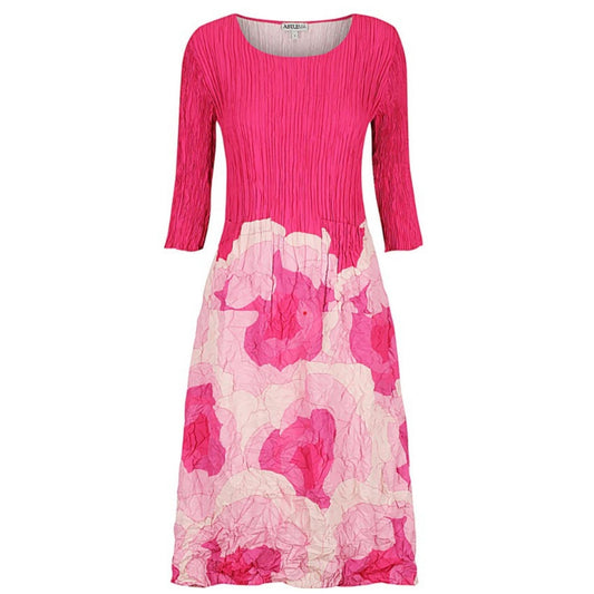 3/4 Sleeve Smash Pocket Pink Roses Dress