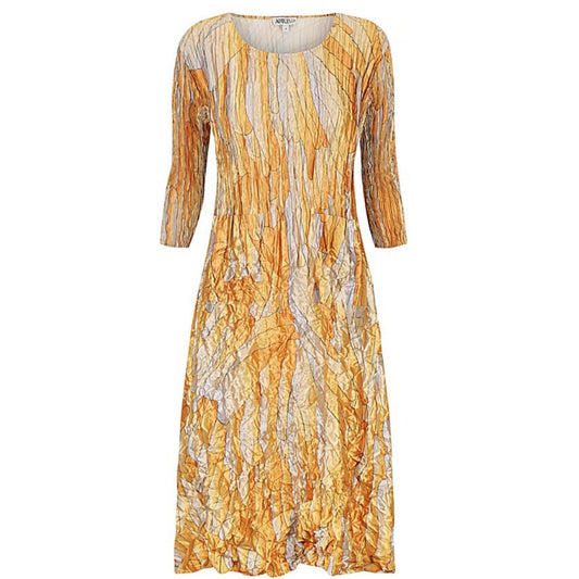3/4 Sleeve Smash Pocket Glossy Golden Feather Dress