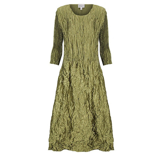3/4 Sleeve Smash Pocket Glossy Olive Dress