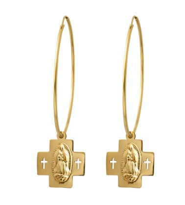 Saint Double Cross Hoop Earrings
