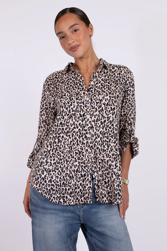 The Boyfriend Linen Shirt Leopard Print