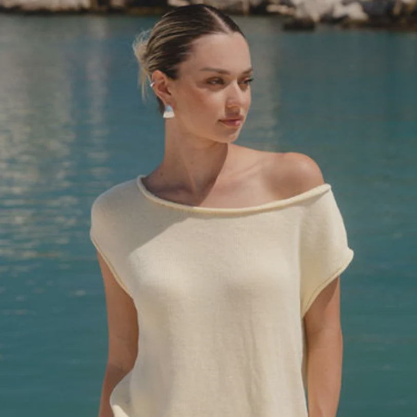 Fallow Butter Off Shoulder Sleeveless Knit Top