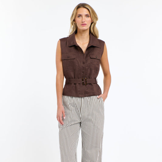 Perry Linen Vest - Chocolate