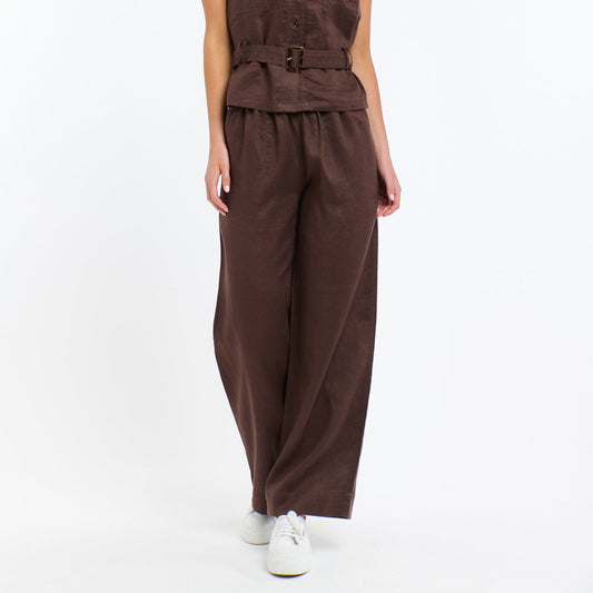 Perry Linen Drawcord Pant - Chocolate