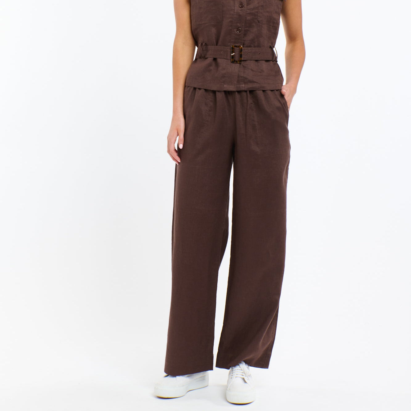 Perry Linen Drawcord Pant - Chocolate