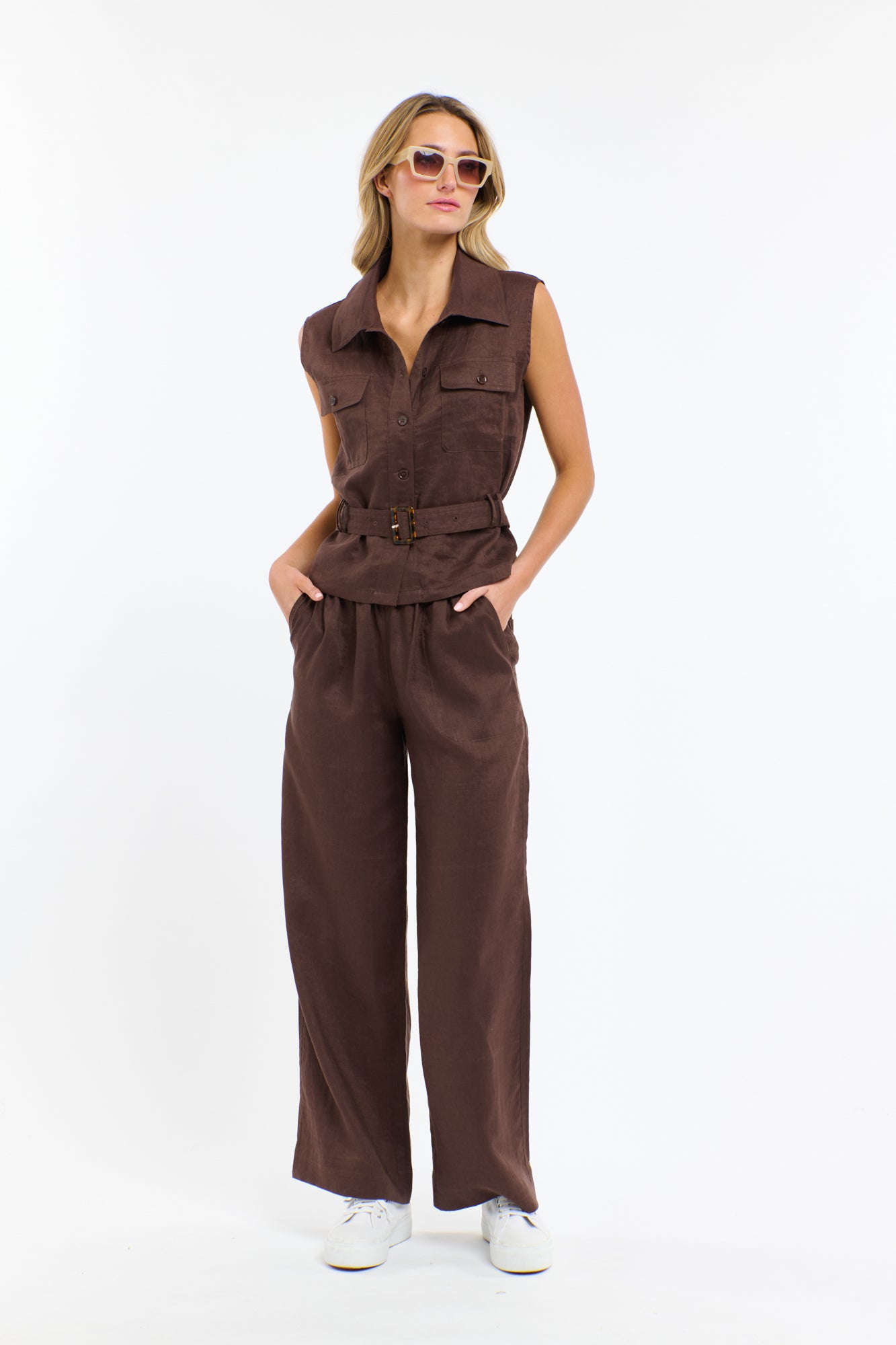Perry Linen Drawcord Pant - Chocolate
