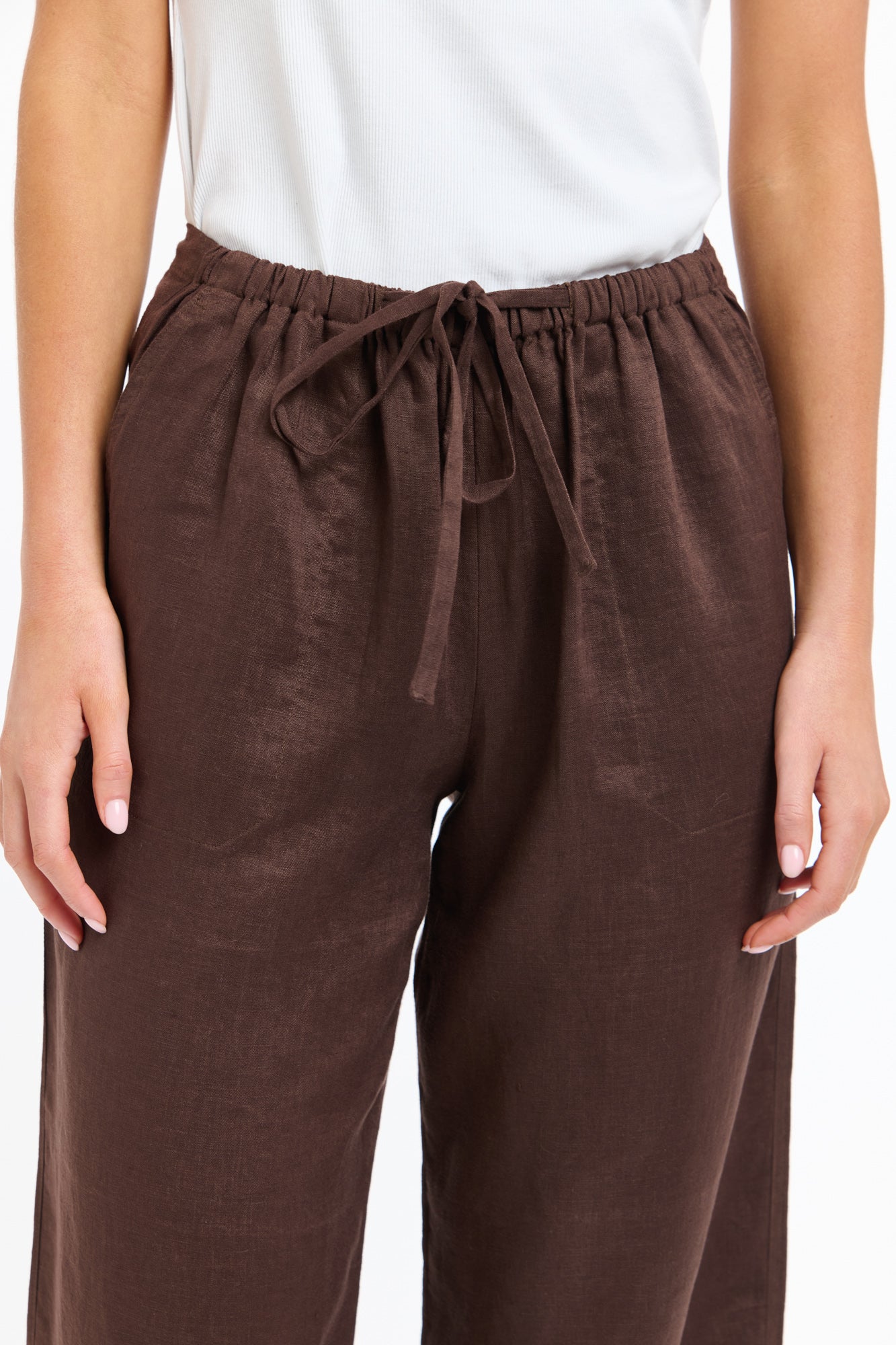 Perry Linen Drawcord Pant - Chocolate