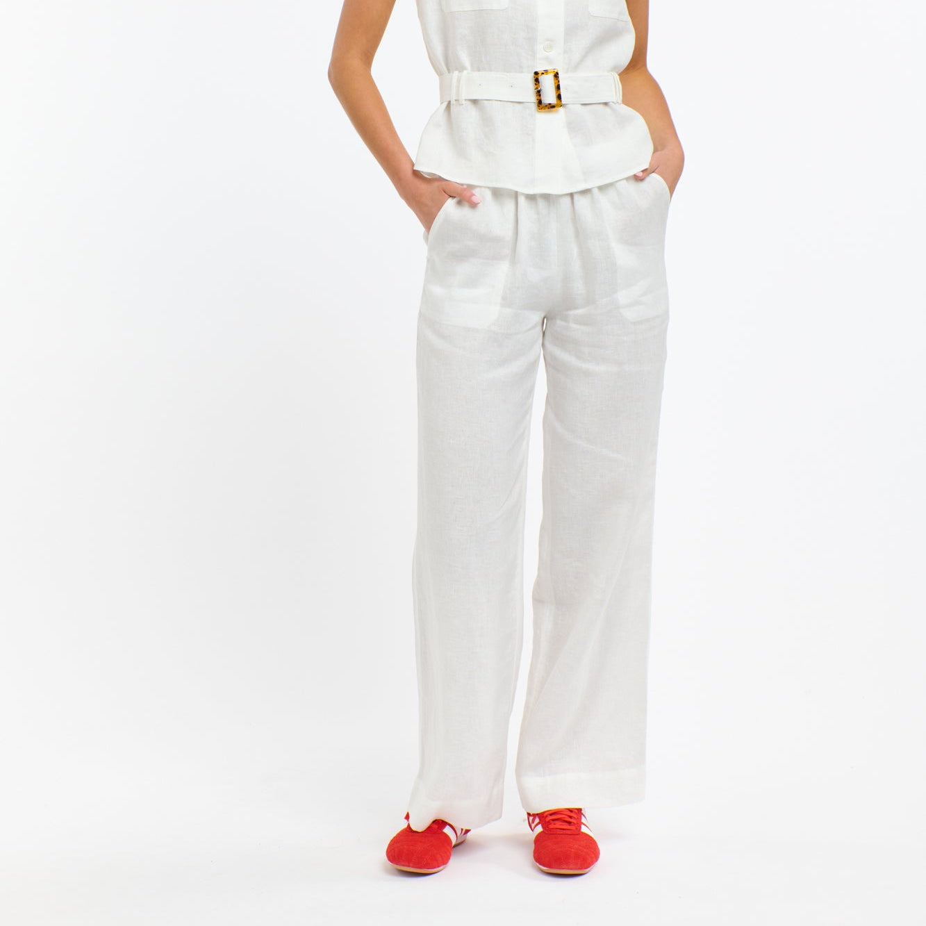 Perry Linen Drawcord Pant - White