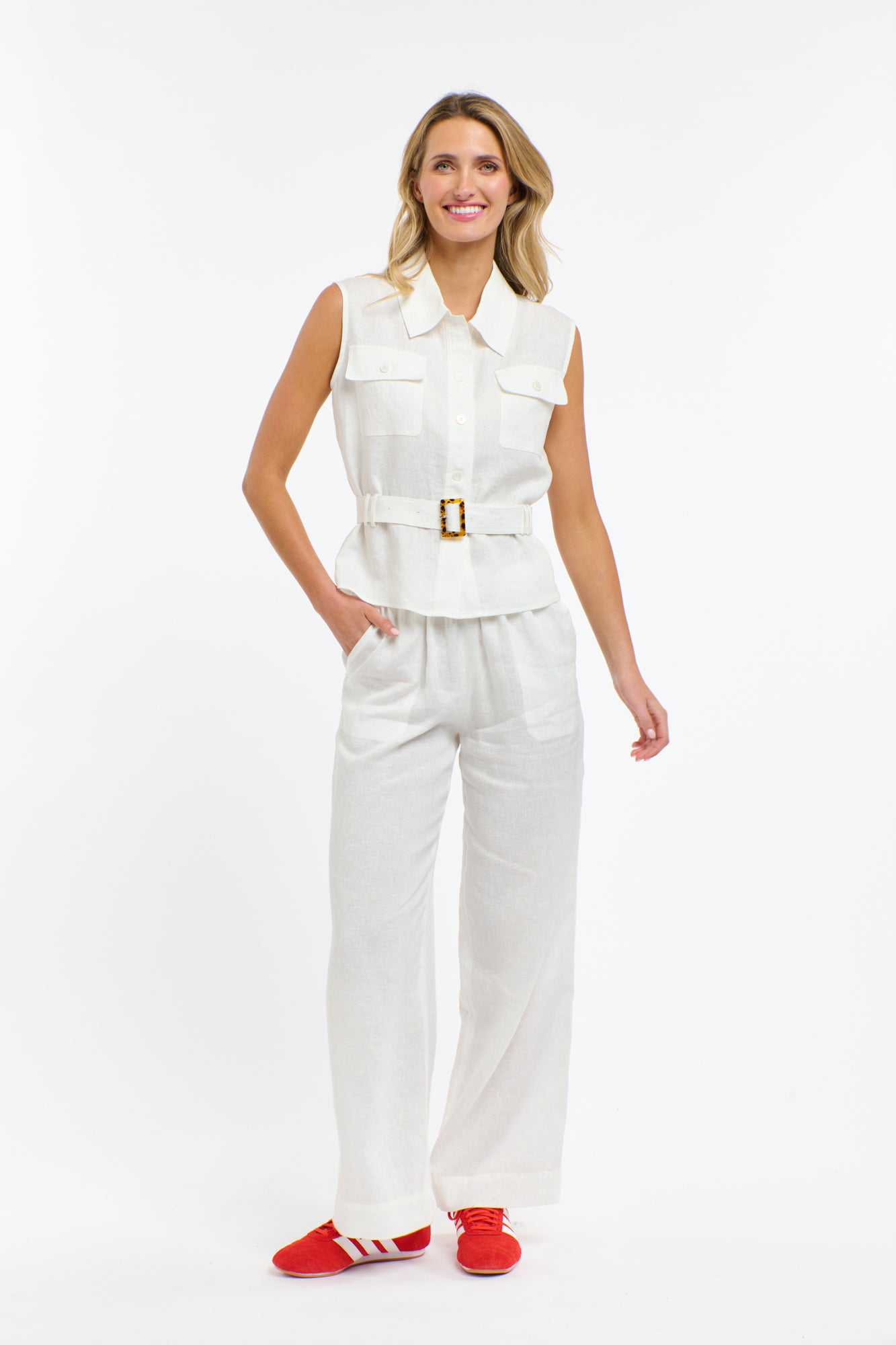 Perry Linen Vest - White