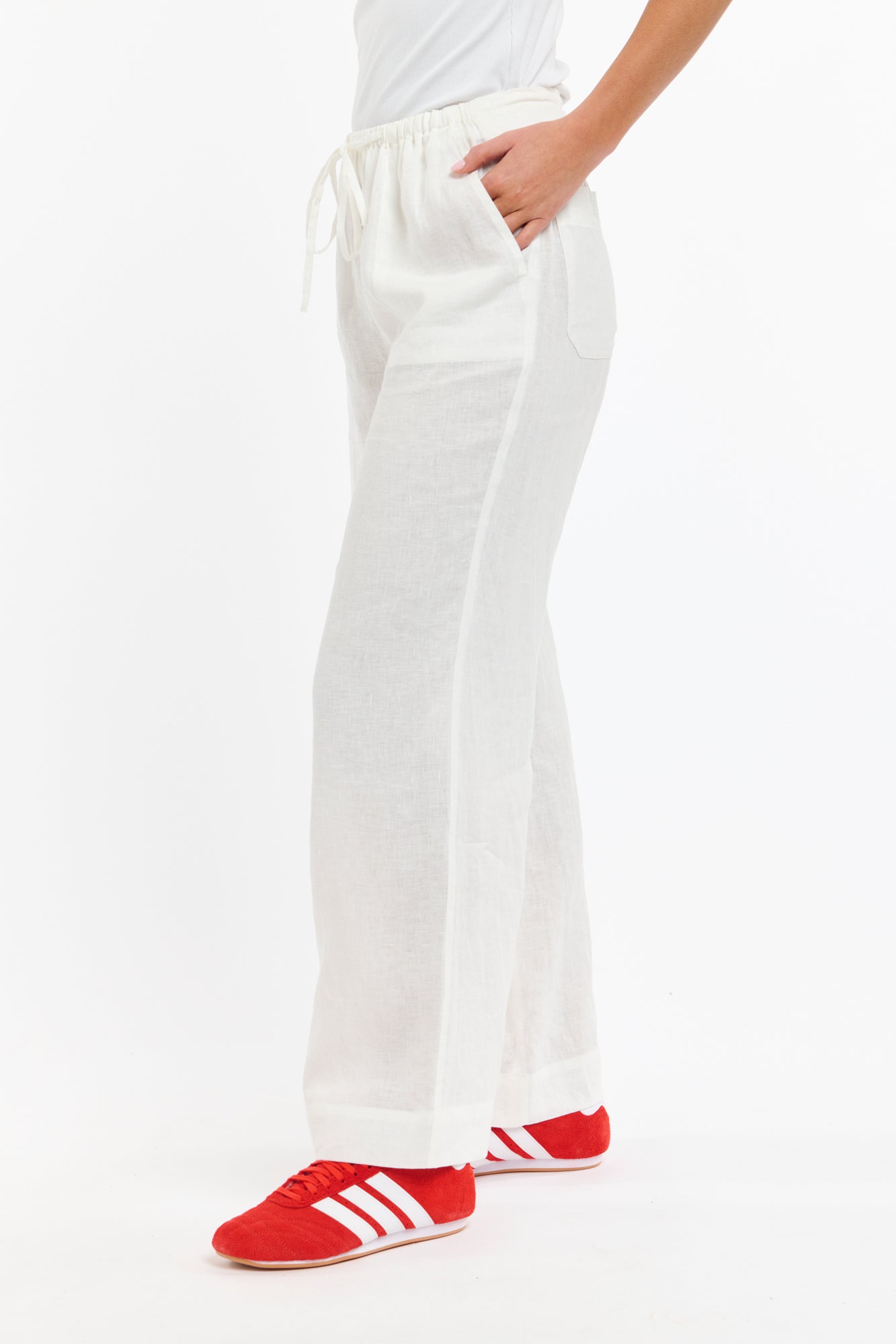 Perry Linen Drawcord Pant - White