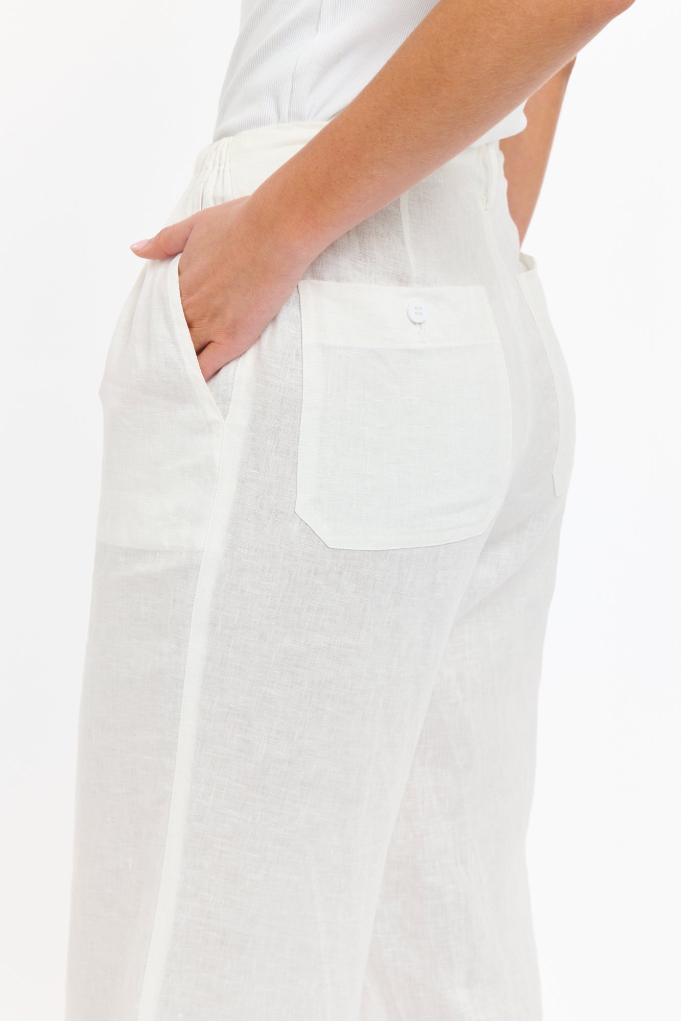 Perry Linen Drawcord Pant - White