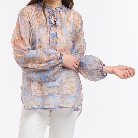 Emily Ruffle Collar Shirt - Azure