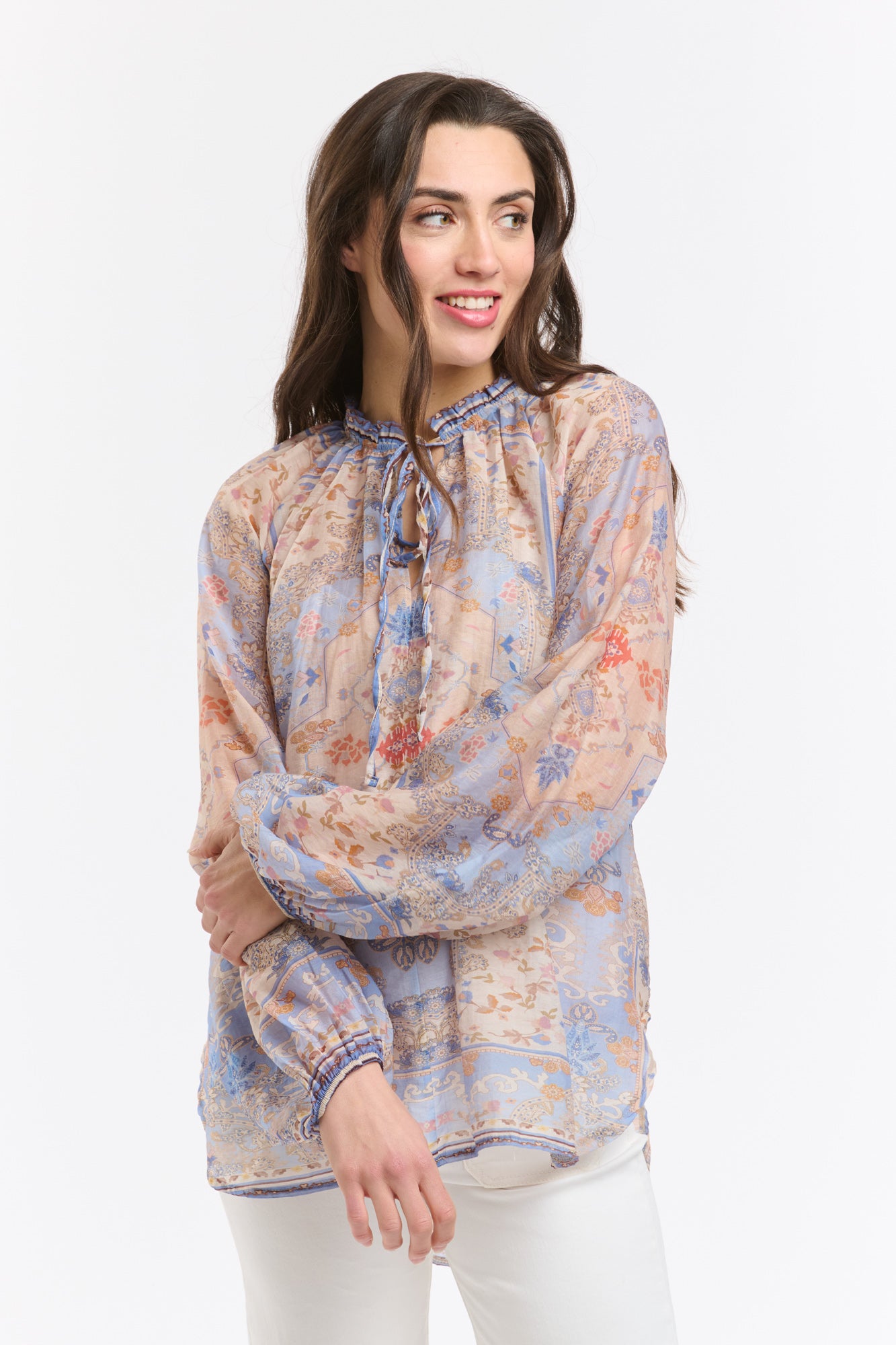 Emily Ruffle Collar Shirt - Azure