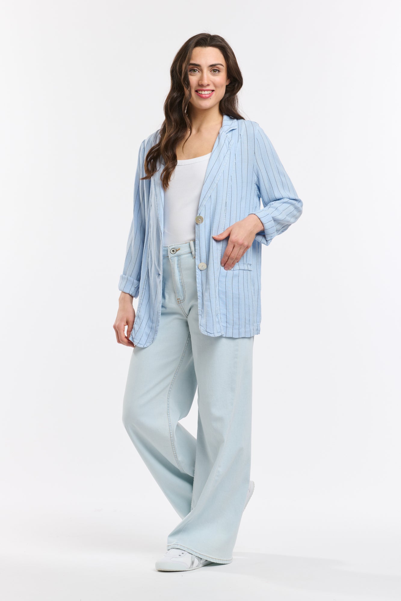 Ticking Slouch Jacket - Celeste