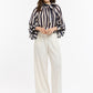 Kaye Striped Bow Neck Blouse - Blue
