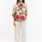 Tasha Flowers Bow Neck Shirt - Beige