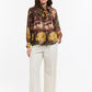 Tasha Flowers Bow Neck Shirt - Brown
