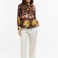 Tasha Flowers Bow Neck Shirt - Brown