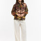 Tasha Flowers Bow Neck Shirt - Brown