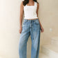 Campus Tie Waist Barrel Jeans - Light Blue