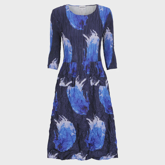 3/4 Sleeve Smash Pocket Dress Blue Splash