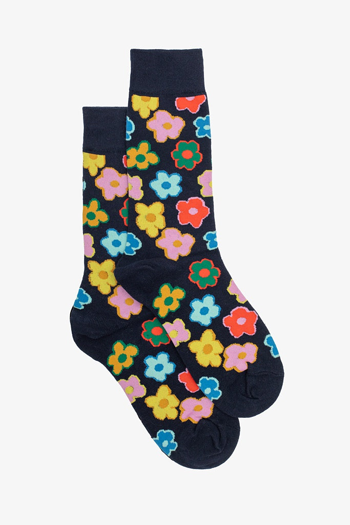 Retro Flower Sock Navy