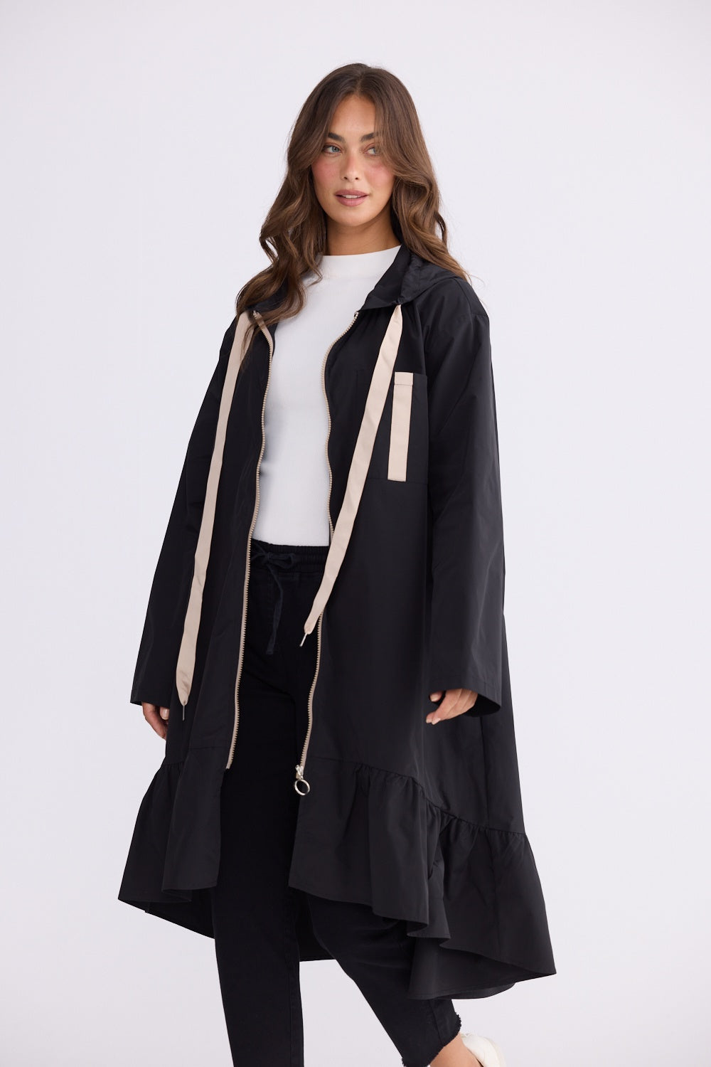 Hyacinth Raincoat - Black with Taupe