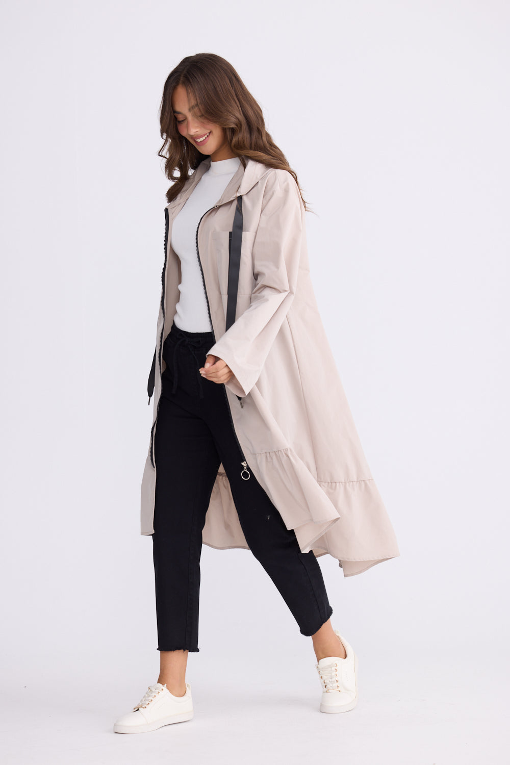 Hyacinth Raincoat - Taupe with Black